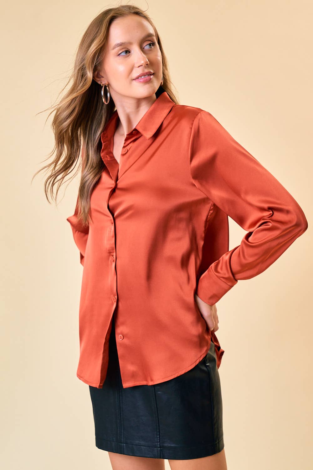 Burnt Sienna Long Sleeve Button Up - Jade Creek Boutique