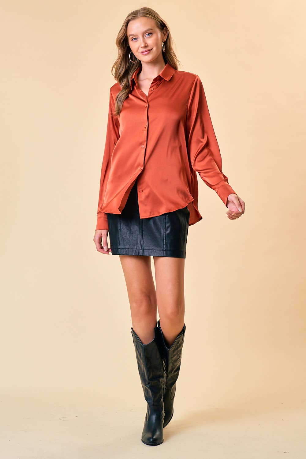 Burnt Sienna Long Sleeve Button Up - Jade Creek Boutique