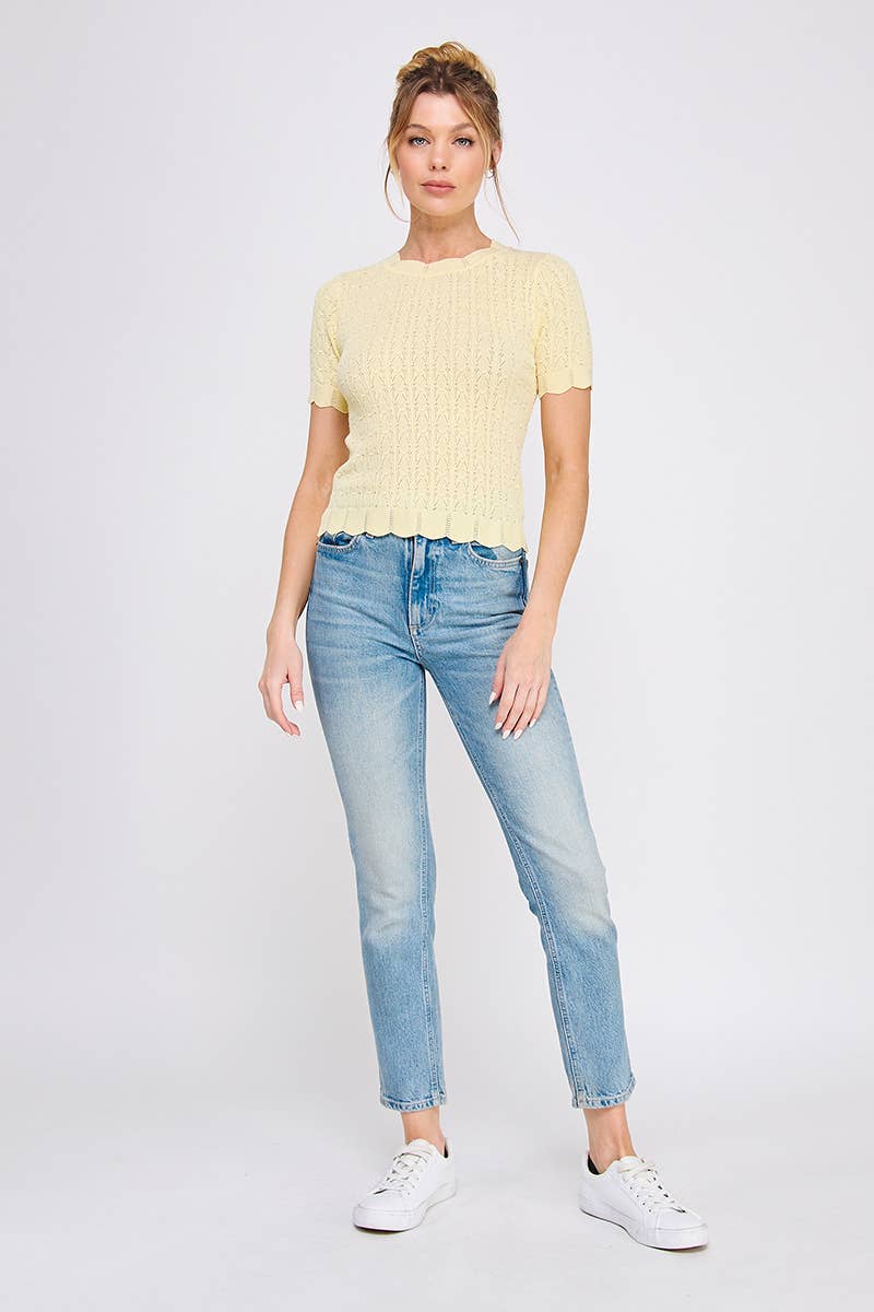 Pastel Yellow Pointelle Knit Top
