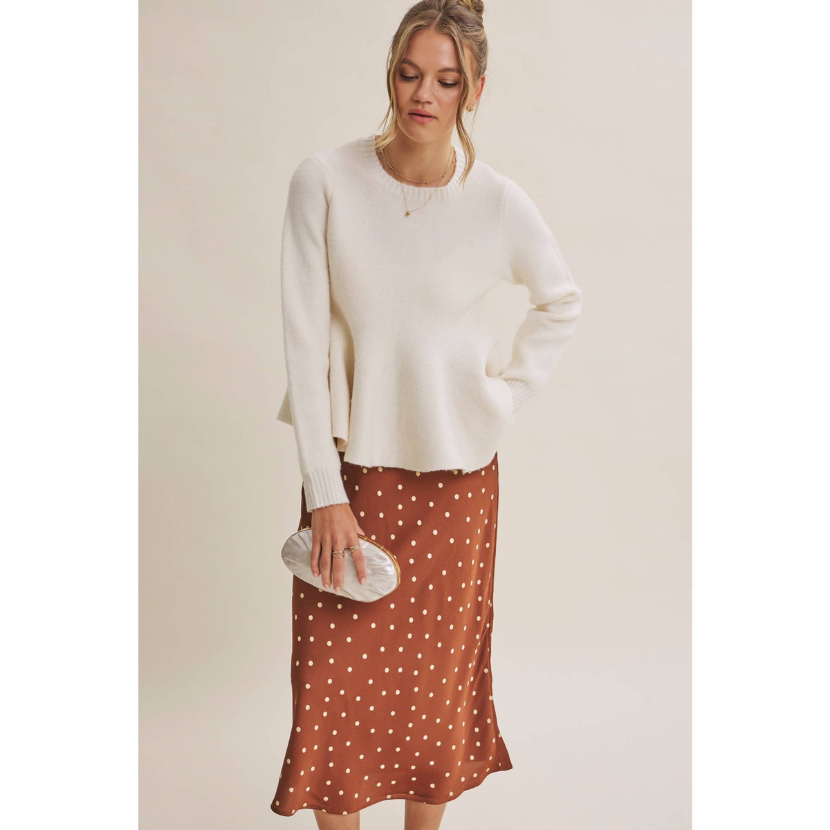 Caramel Classic Dot Midi Skirt