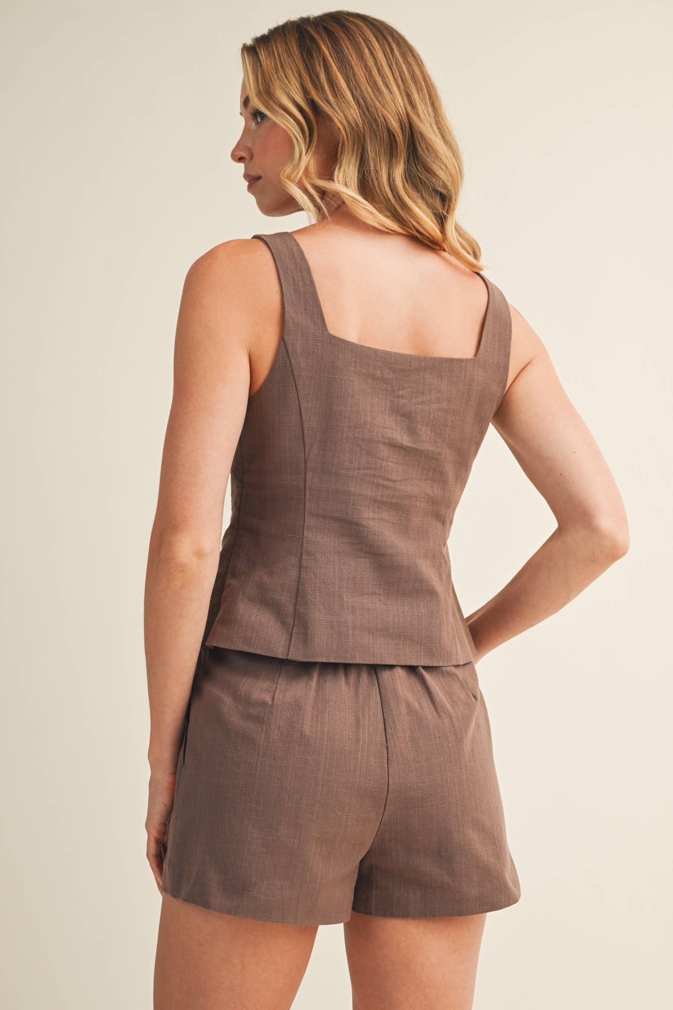 TAILORED SQUARE NECK BUTTON THROUGH TOP - Jade Creek Boutique