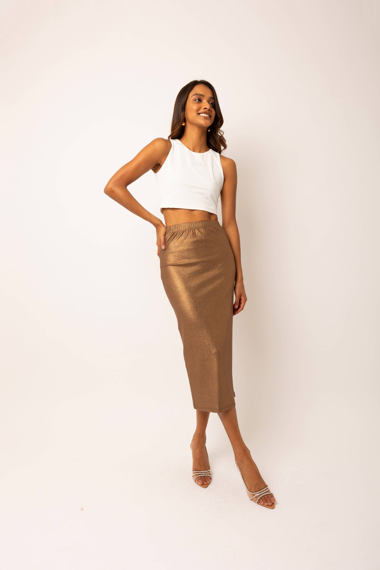 Metallic Latte Midi Skirt