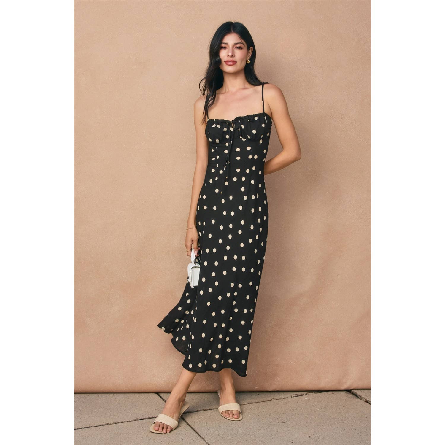 Polka Dot Front Tie Slit Maxi Dress - Jade Creek Boutique
