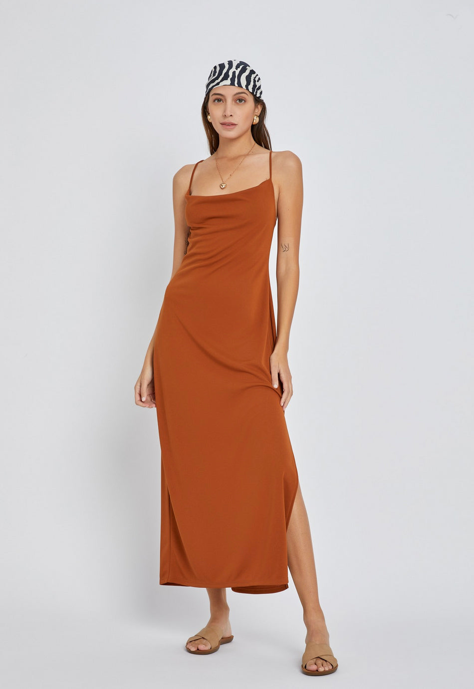 Caramel Cowl Neck Dress - Jade Creek Boutique