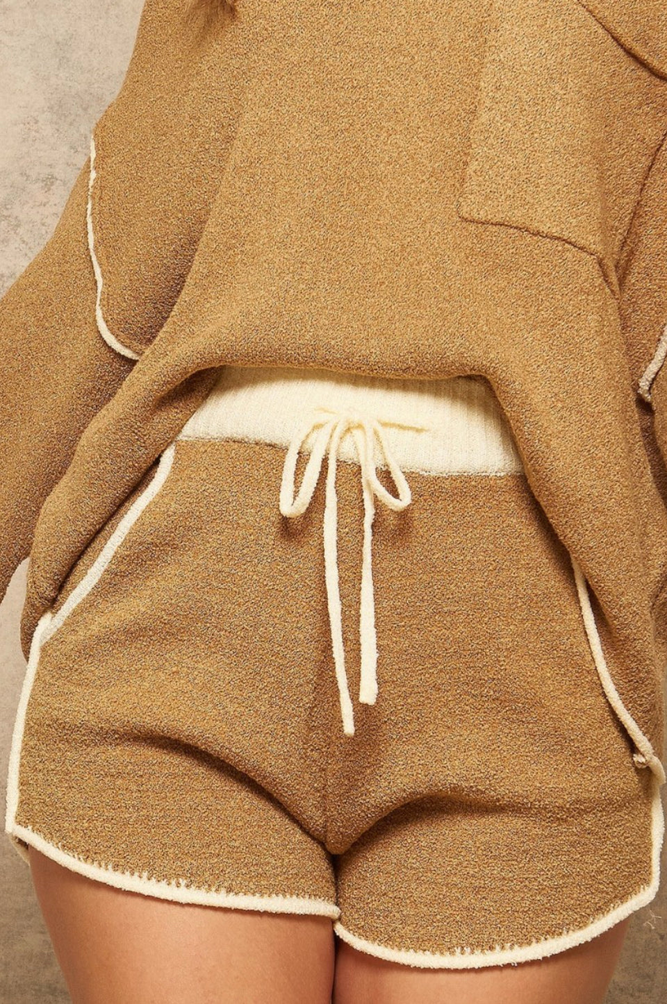 Camel Boucle Knit Lounge Shorts