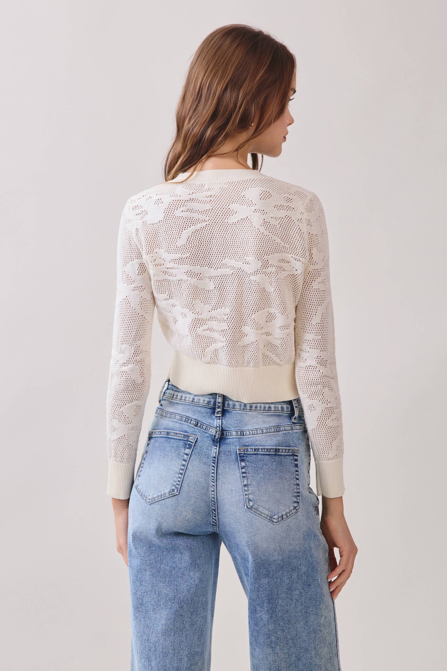 Openwork Knit Button Down Cardigan