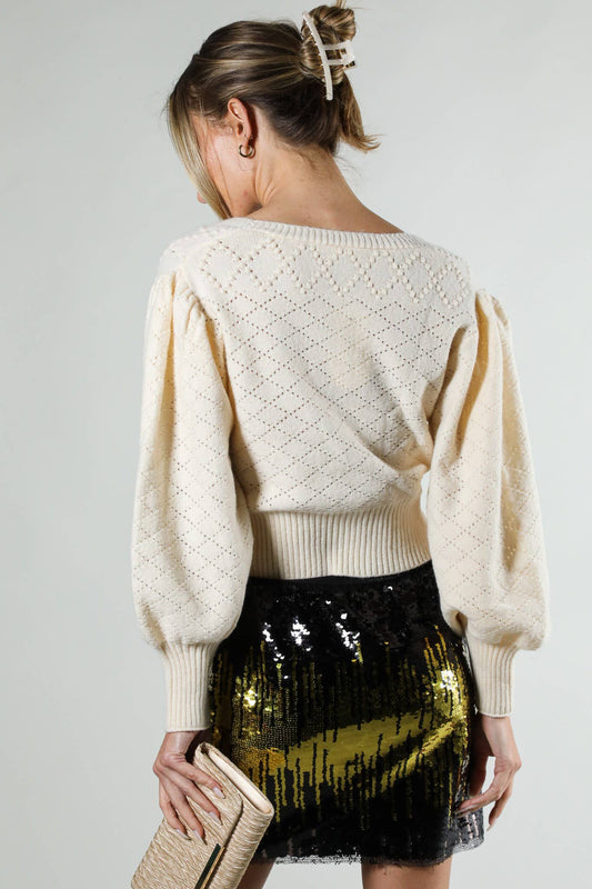 Textured Knit Vintage Button Cardigan Top