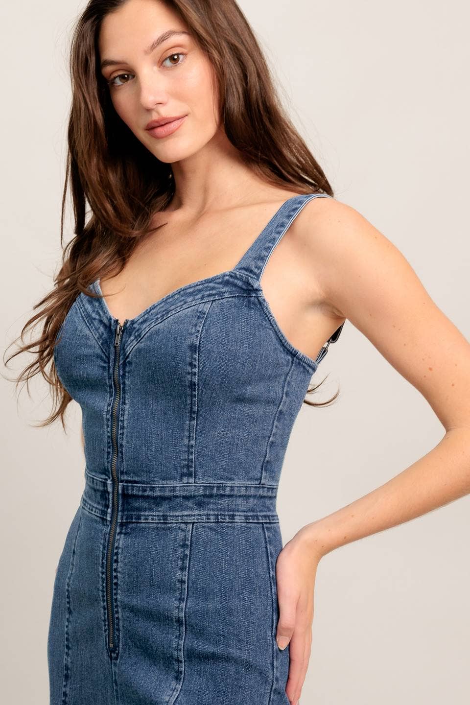 Retro Sweetheart Neckline Dark Wash Denim Jumpsuit