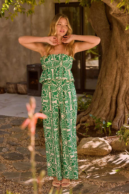 Printed Strapless Smocked Bodice Jumpsuit - Jade Creek Boutique