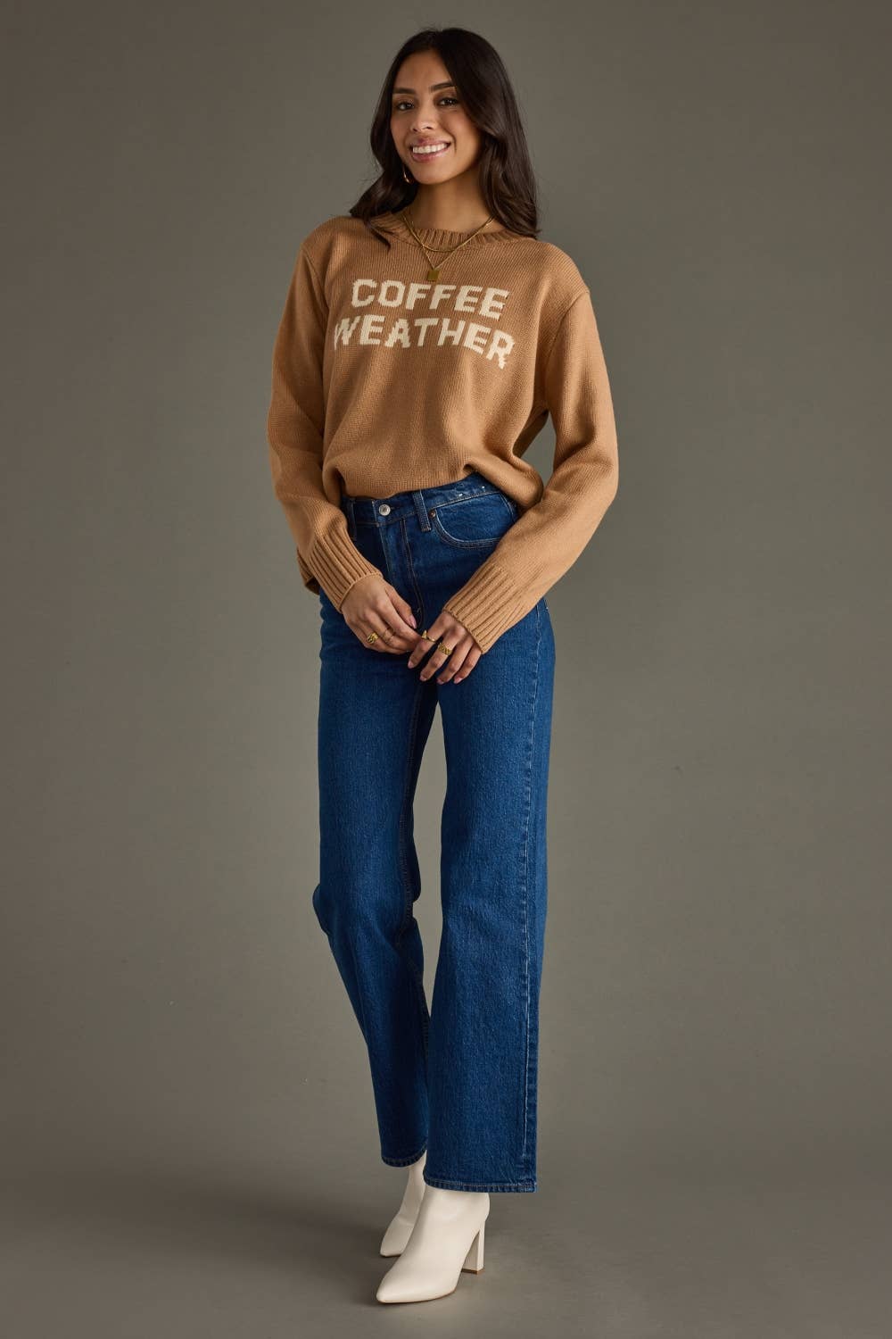 Latte COFFEE WEATHER Sweater - Jade Creek Boutique