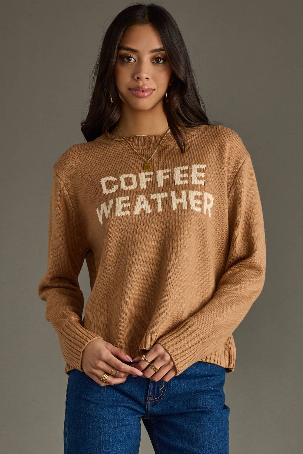 Latte COFFEE WEATHER Sweater - Jade Creek Boutique