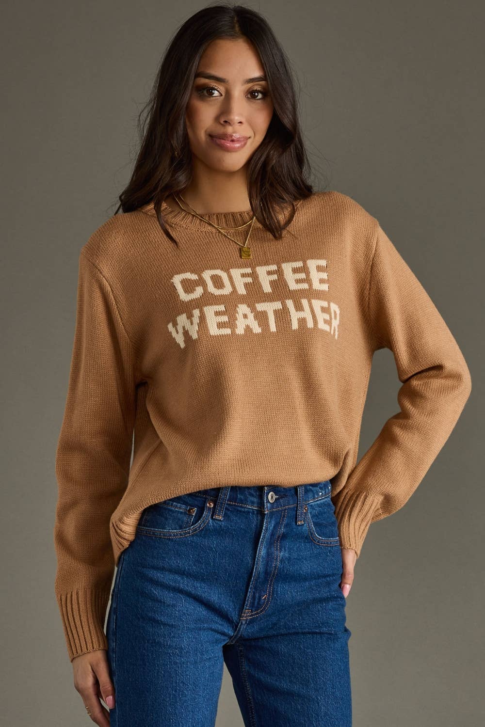 Latte COFFEE WEATHER Sweater - Jade Creek Boutique