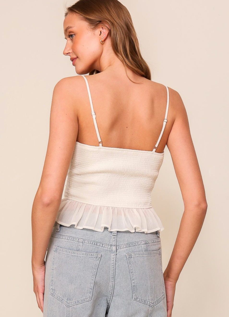 Ivory Smocked Back Corset Top