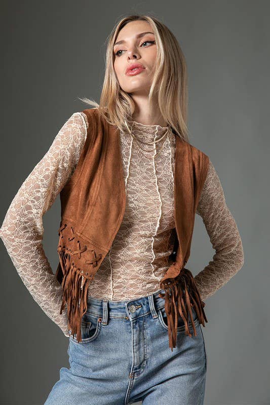 woman wearing lace top