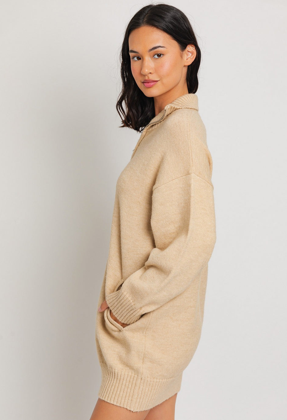 Cream Half Zip Tunic Sweater Dress Cream Half Zip Tunic Sweater Dress