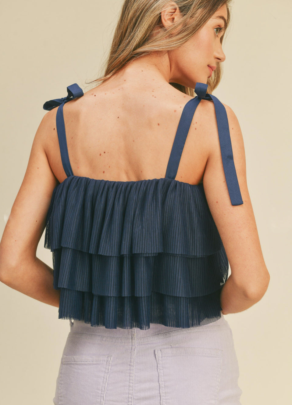 Navy Tiered Pleated Top