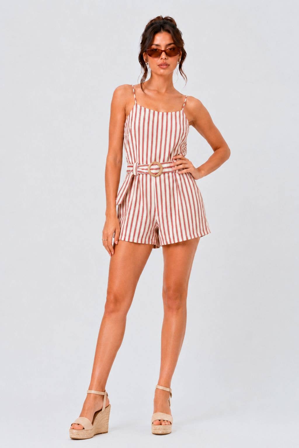 Crimson Cream Striped Romper
