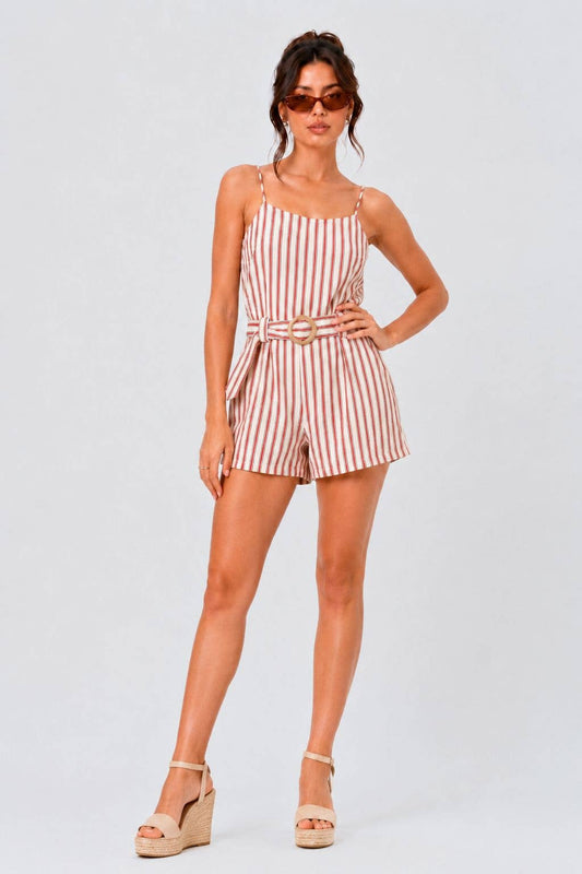Crimson Cream Striped Romper