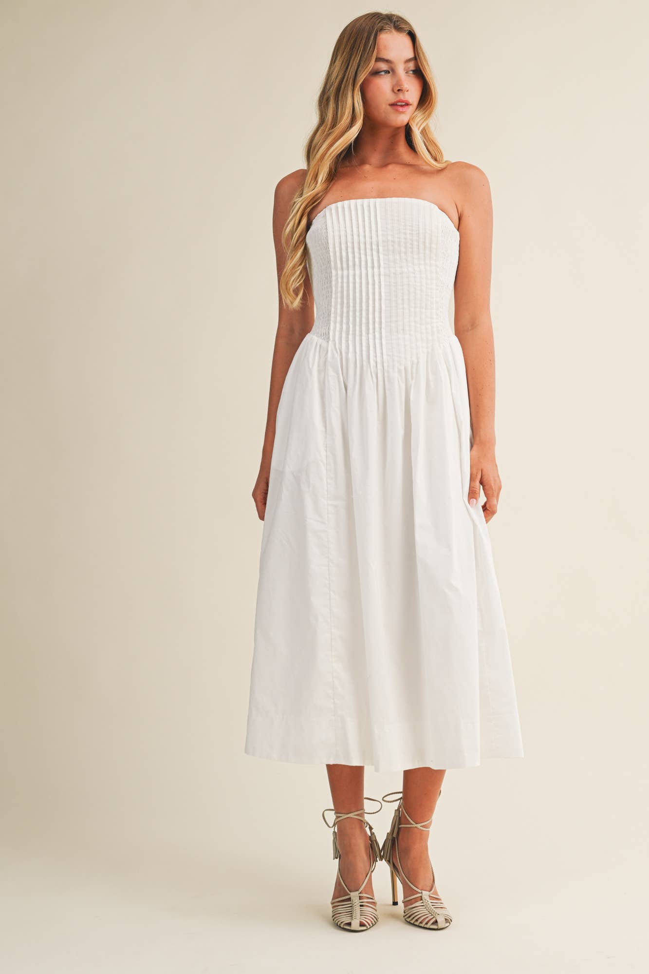 PINTUCK&SMOCKED BODICE STRAPLESS DRESS - Jade Creek Boutique