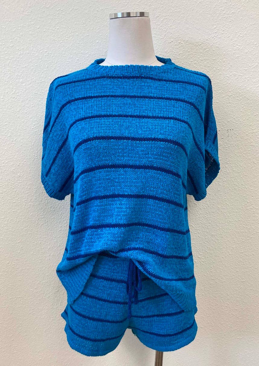 Ultramarine Blue Striped Knit SET