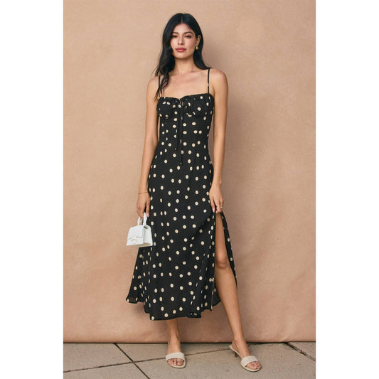 Polka Dot Front Tie Slit Maxi Dress - Jade Creek Boutique