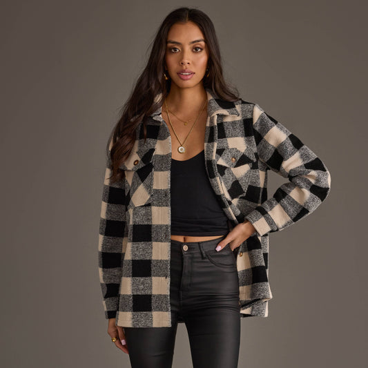 Black & Cream Plaid Jacket - Jade Creek Boutique