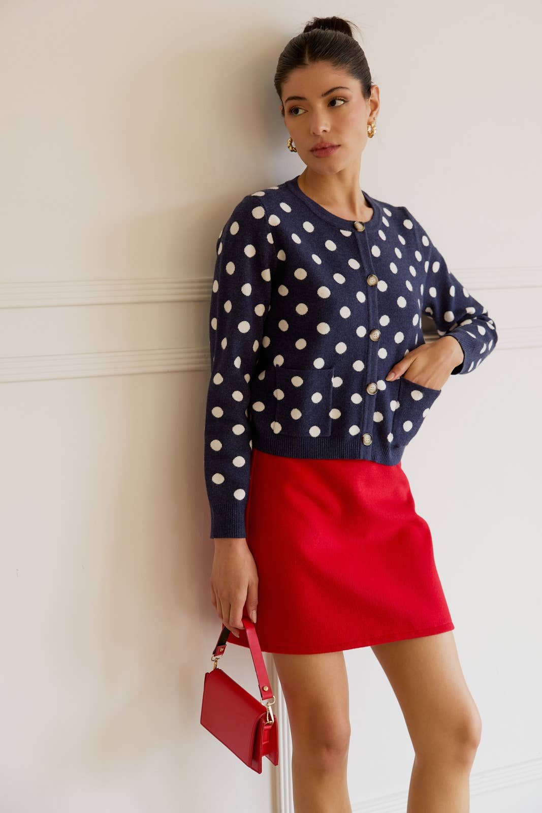 Navy Polka Dot Cardigan