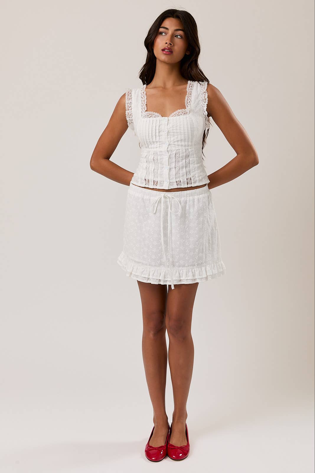 SLEEVELESS SQUARE NECK RUFFLE TOP - Jade Creek Boutique