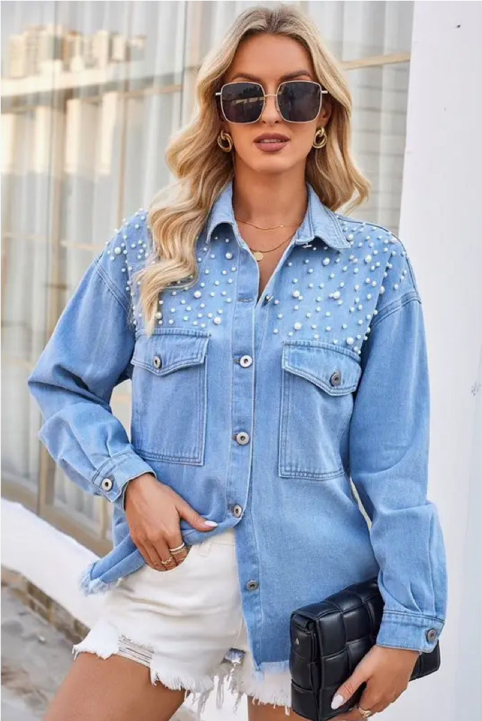Embellished Lightweight Denim Shacket
