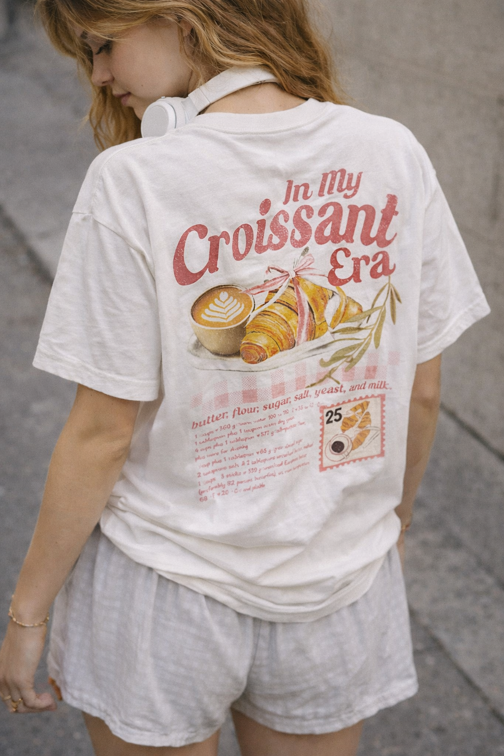 Croissant Cafe Front and Back Print Cream T-Shirt - Jade Creek Boutique
