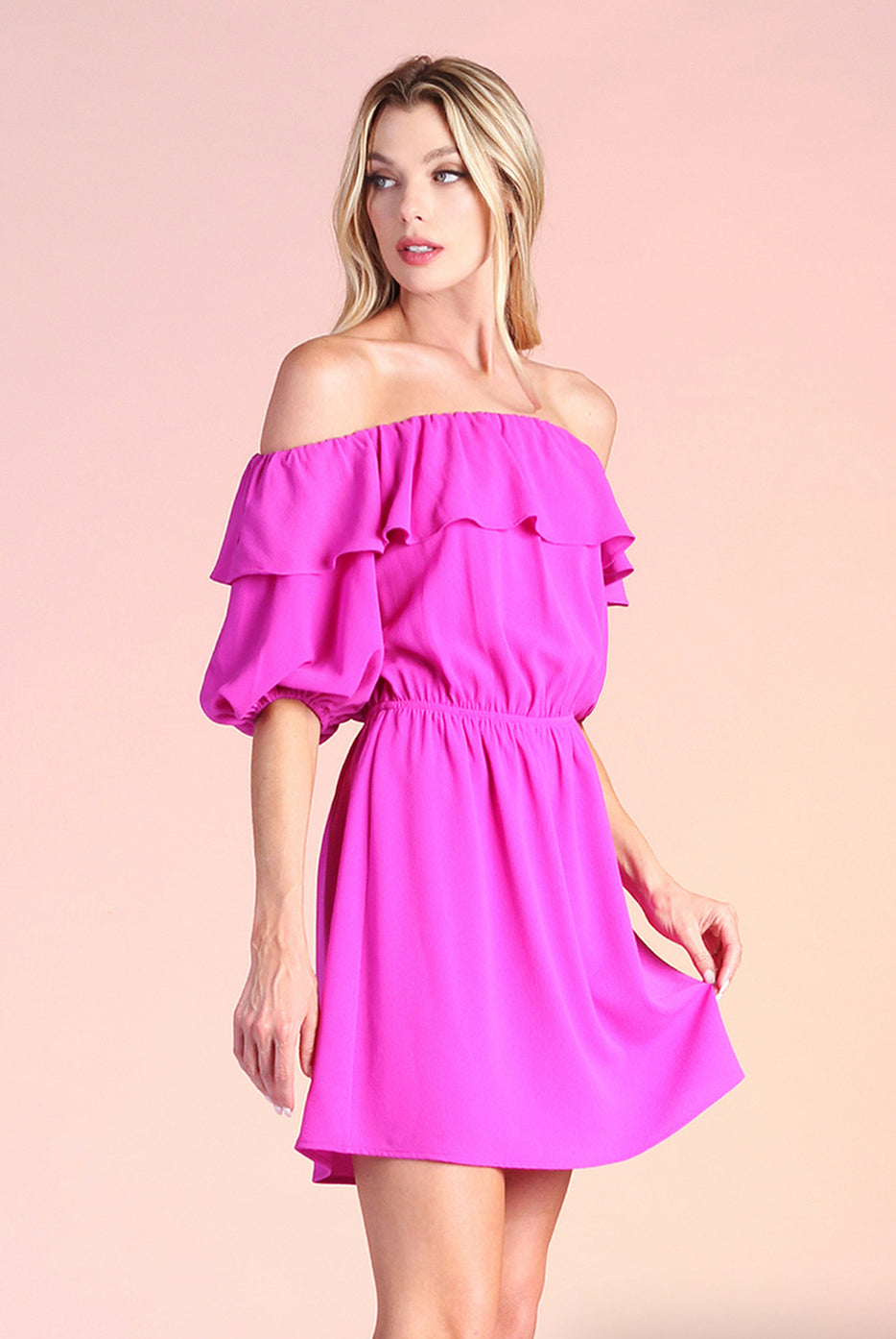 Fuschia Off Shoulder Dress - Jade Creek Boutique