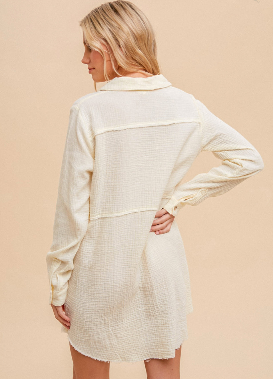 Cream Gauze Shirt Dress Small Cream Gauze Shirt Dress Small