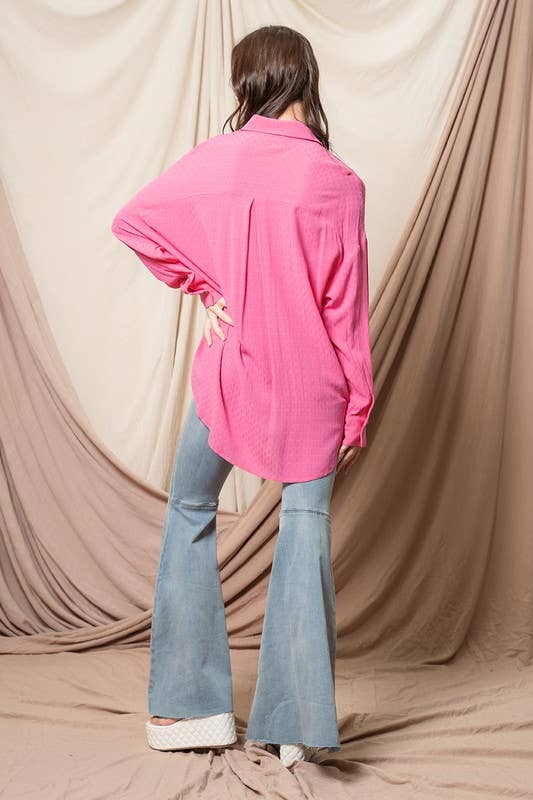 Hot Pink Jacquard Shirt Top - Jade Creek Boutique