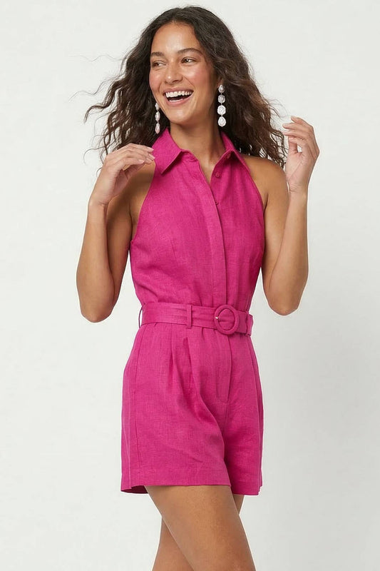 Belted Linen Halter Romper - Jade Creek Boutique