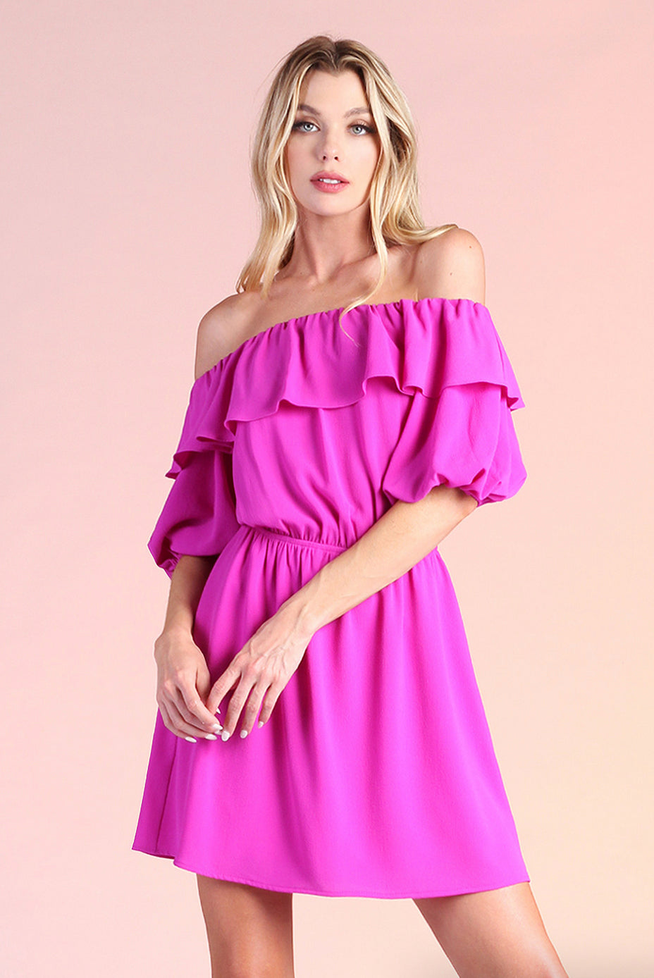Fuschia Off Shoulder Dress - Jade Creek Boutique