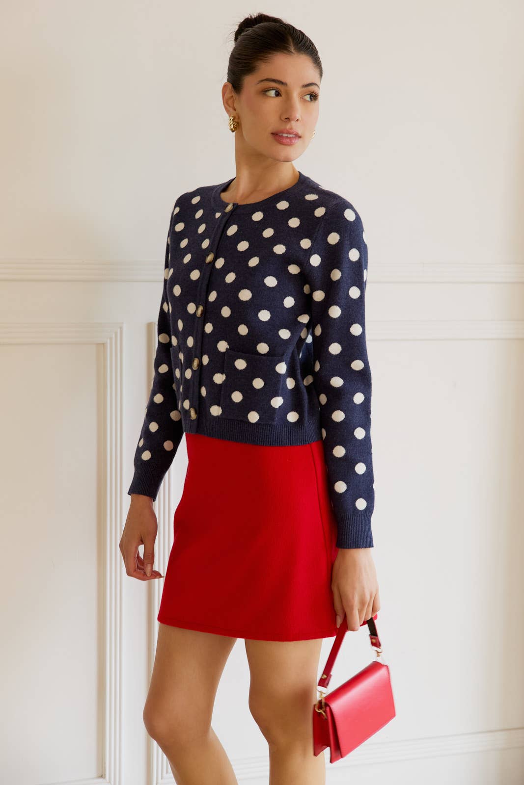 Navy Polka Dot Cardigan