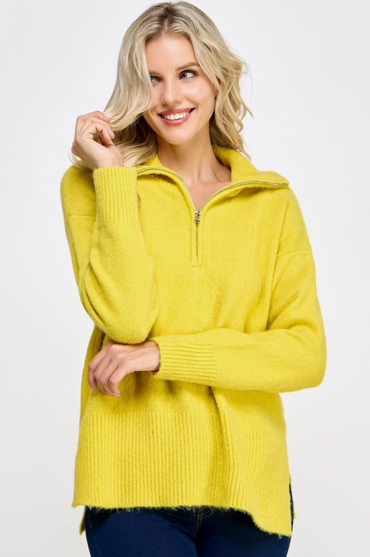 Chartreuse Half Zip Sweater