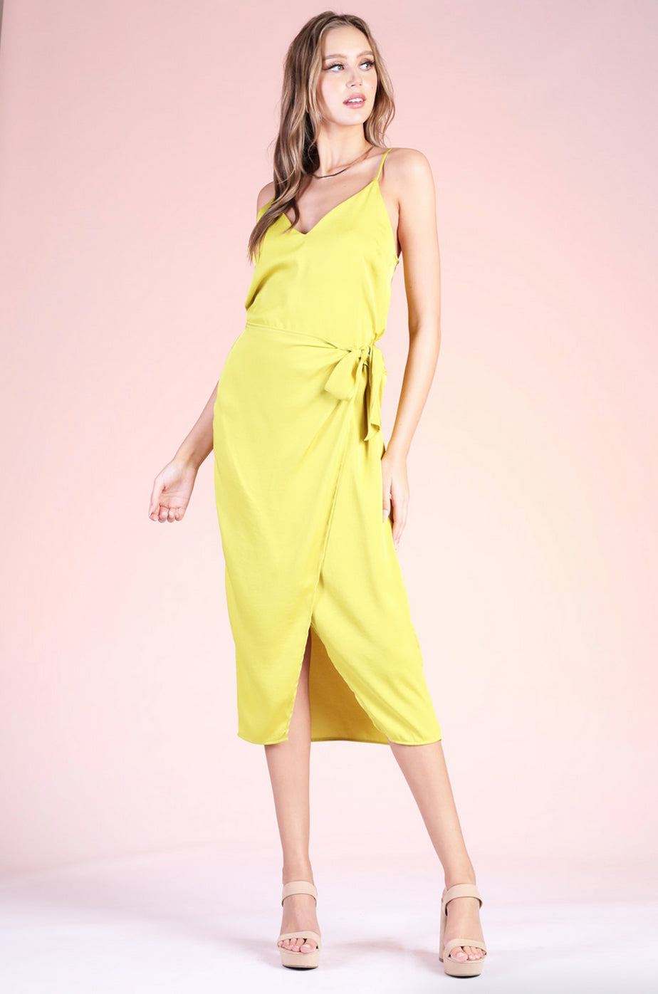 Chartreuse Midi Wrap Dress