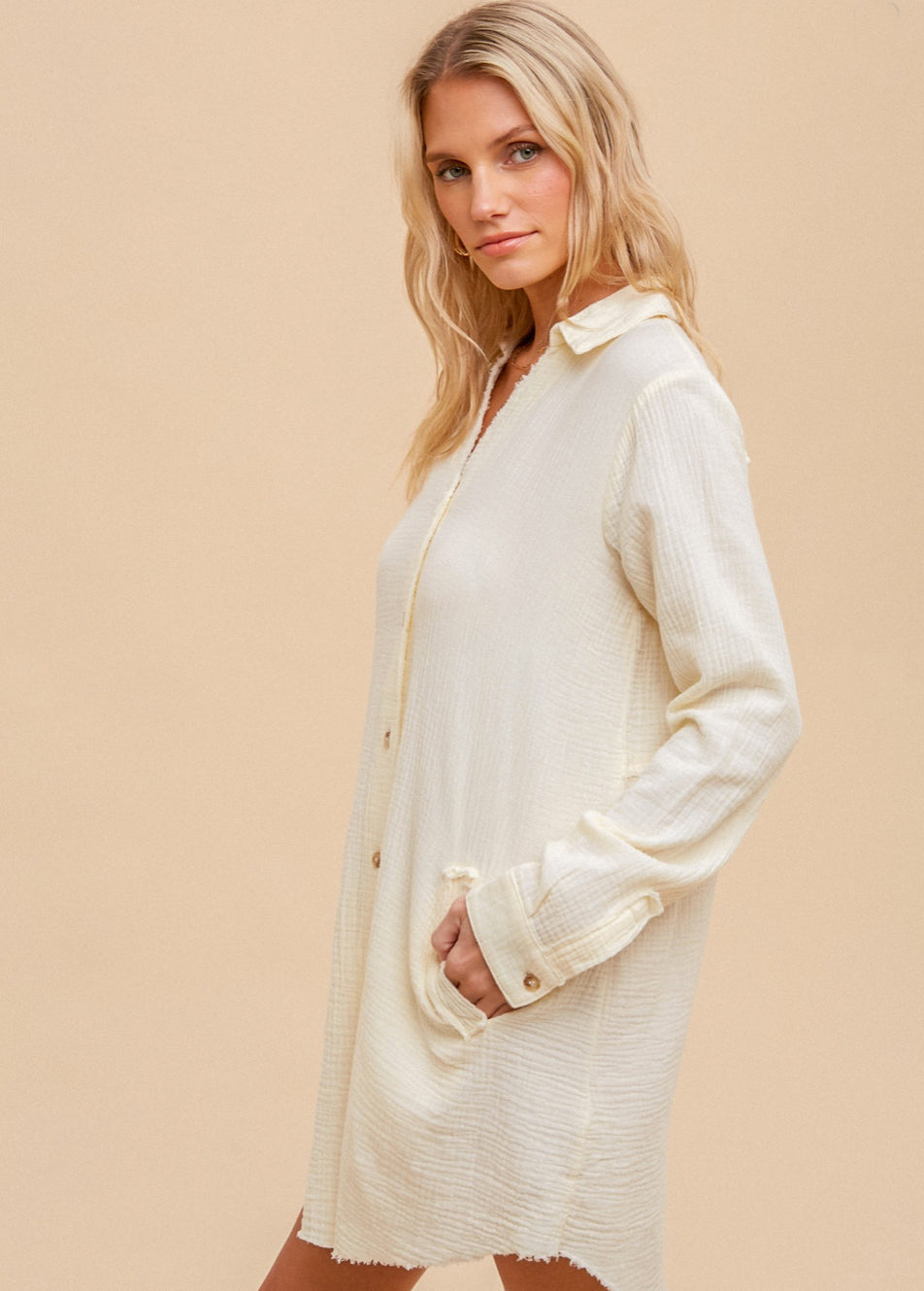 Cream Gauze Shirt Dress