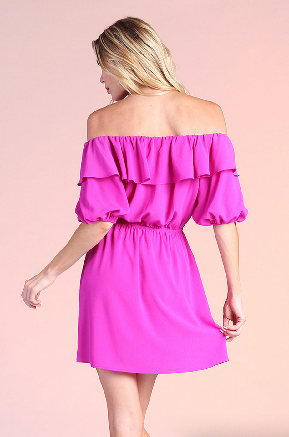Fuschia Off Shoulder Dress - Jade Creek Boutique