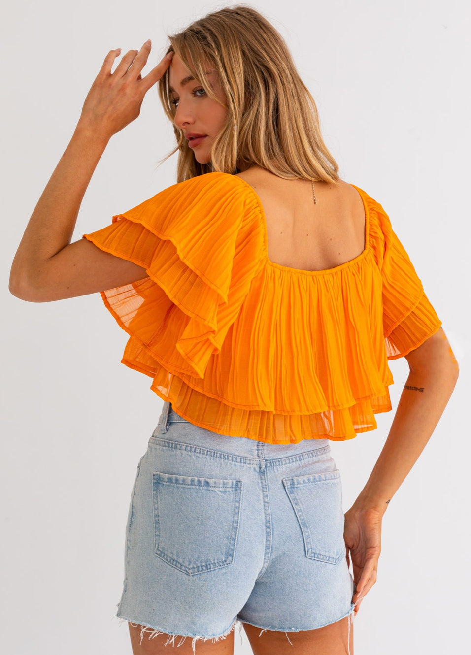 Orange Pleated Top - Jade Creek Boutique