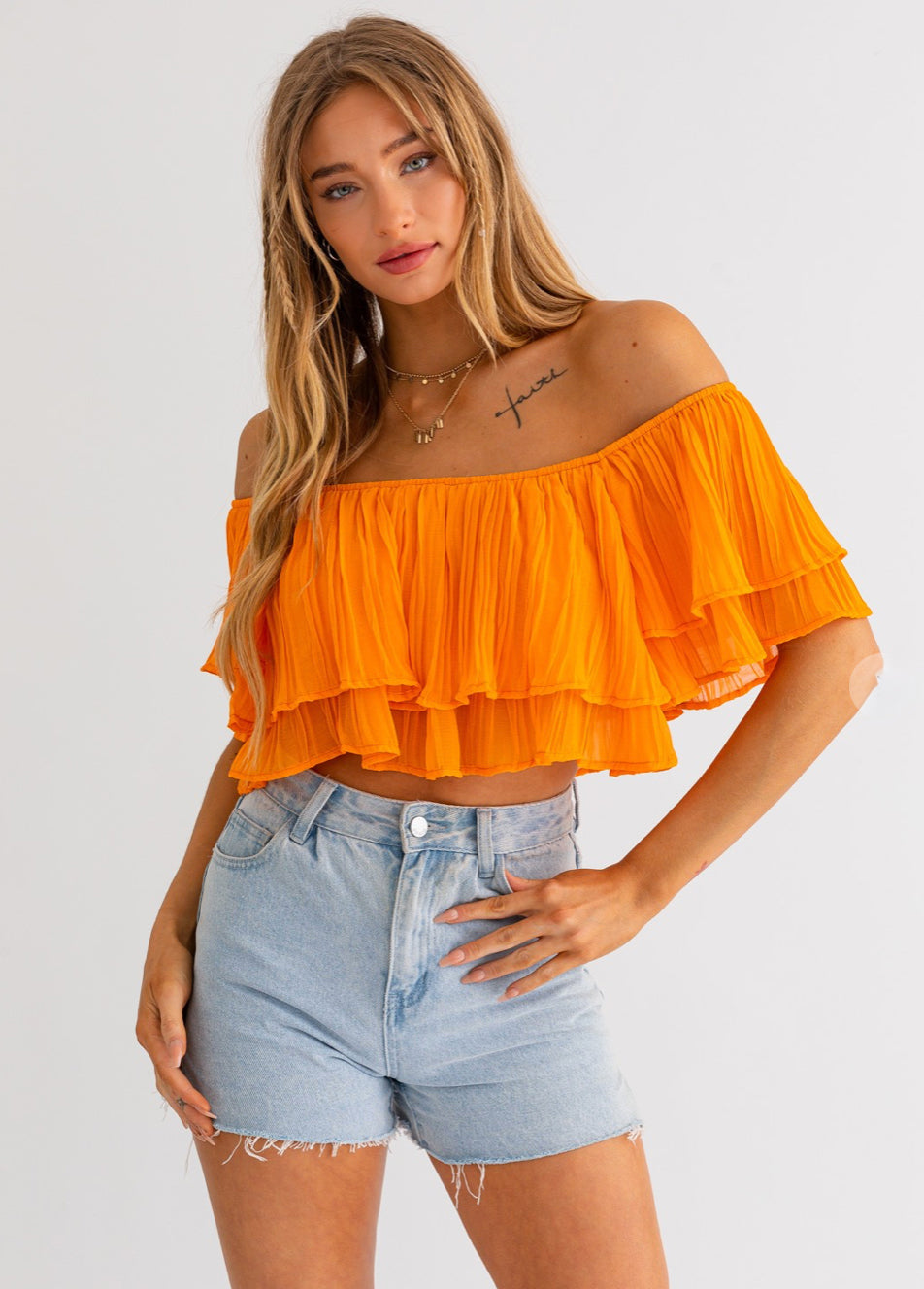 Orange Pleated Top - Jade Creek Boutique