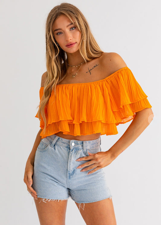 Orange Pleated Top