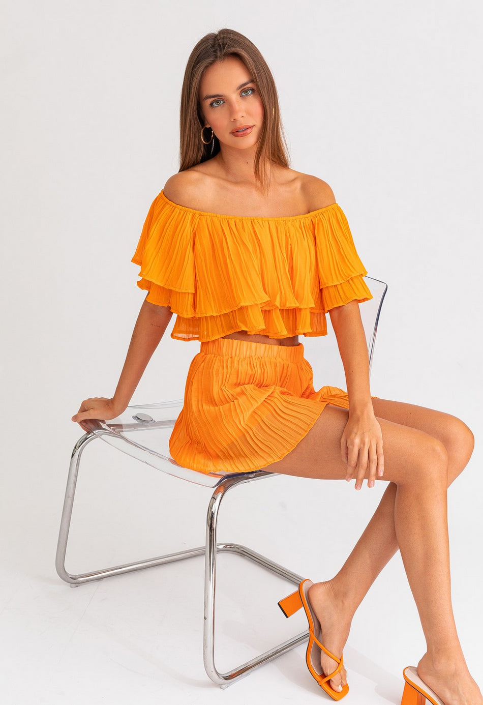 Orange Pleated Top - Jade Creek Boutique