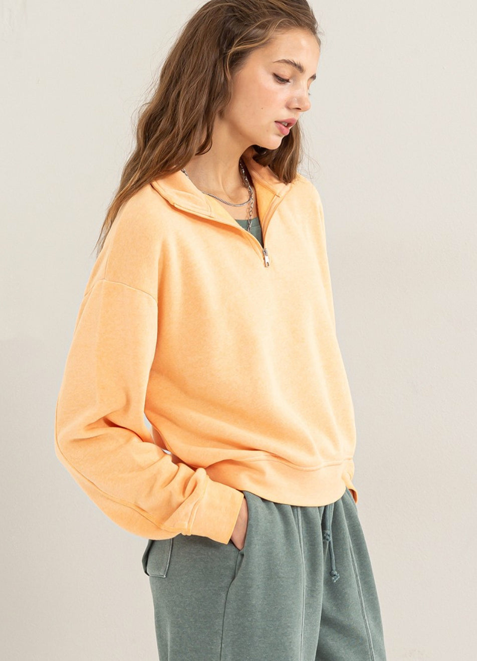 Orange Sherbet Half Zip Pullover