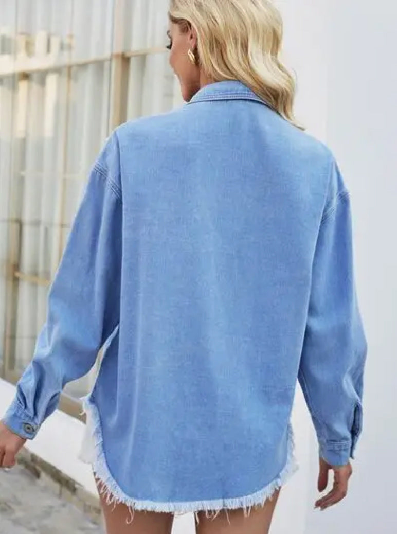 Dec Shacket Embellished Lightweight Denim Shacket – Jade Creek Boutique