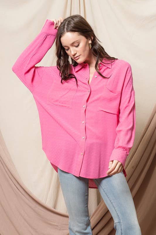 Hot Pink Jacquard Shirt Top - Jade Creek Boutique