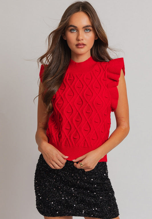 Flutter Sleeveless Knit Top, Two Colors