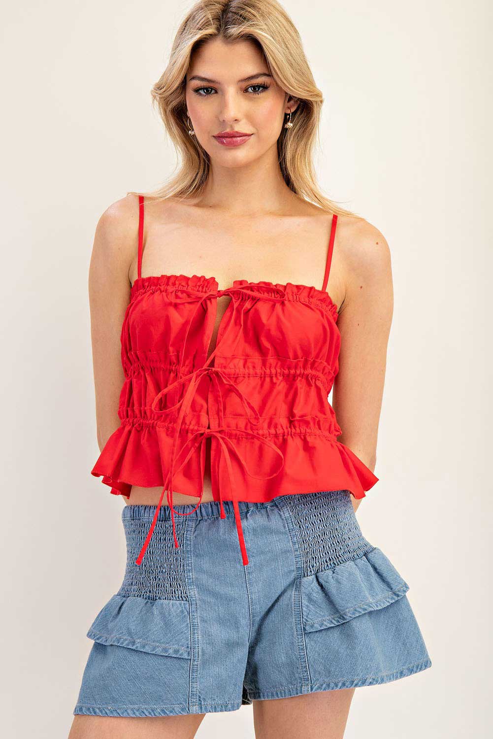 Red Tie Front Top - Jade Creek Boutique
