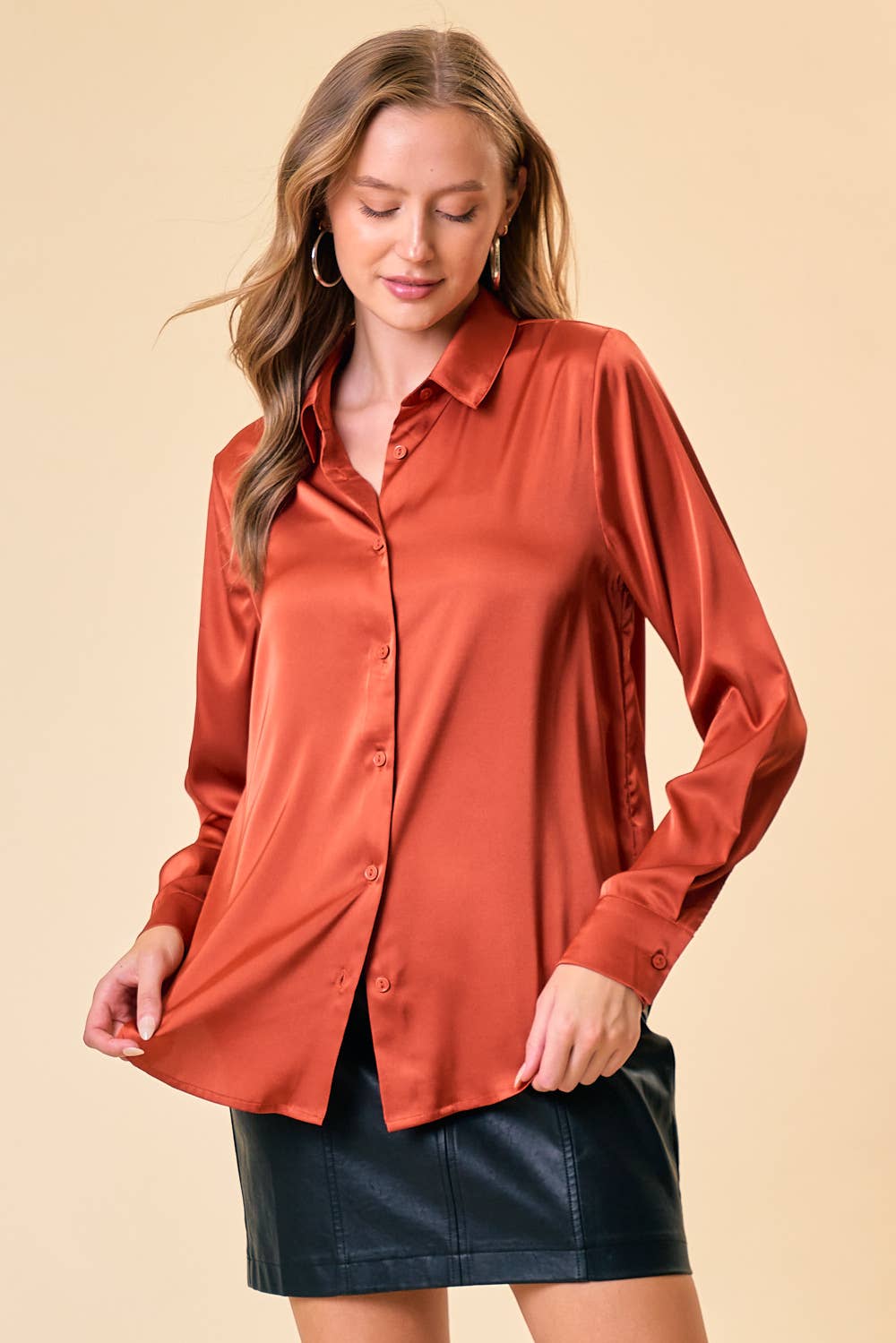 Burnt Sienna Long Sleeve Button Up - Jade Creek Boutique